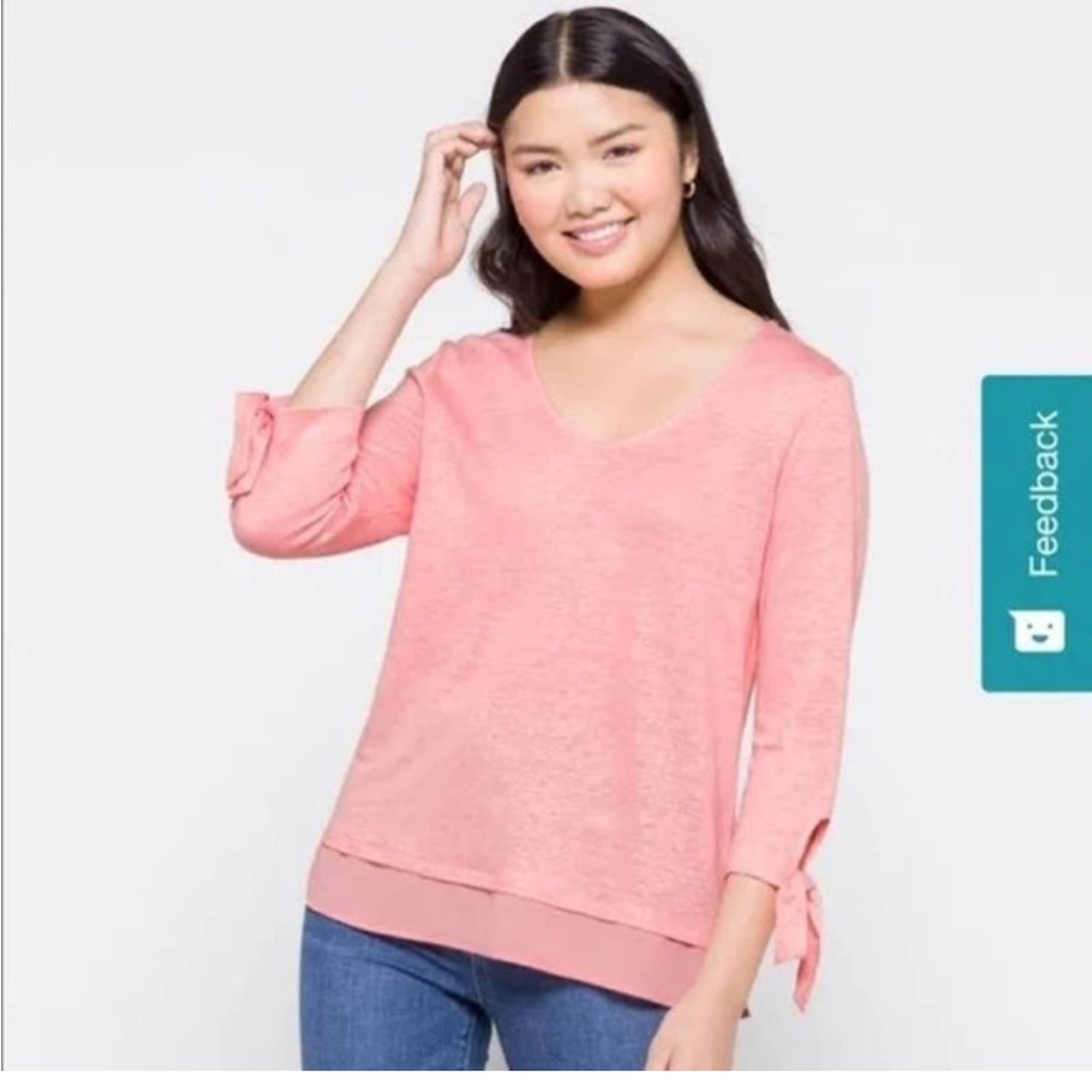 484 Sanctuary Blush Pink 100% Linen Tie Sleeve Blouse Lightweight Boho Top Small